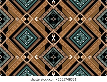 Patrón de Vector, Navajo sin costuras, tonos verdes marrones, geométricos, ornamento nativo americano, fondo geométrico abstracto, estilo nativo azteca para la decoración, ropa vintage, alfombras, textiles, moda, etc