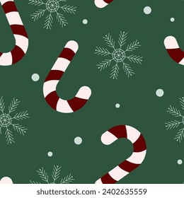 Vector Pattern with New Year Candy.Winter Holiday.Snow.Snowflakes.Bright Fashionable Modern Christmas Background.Cover.Packaging.Wrapper.Colors Green,Red,Blue.Christmas Tree.Party.Paper.Gifts. EPS 10