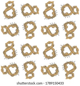 Vector pattern from the number 8. Decorative font from tree roots. Environmental design. Nature typography