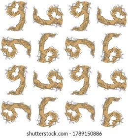Vector pattern from the number 9. Decorative font from tree roots. Environmental design. Nature typography