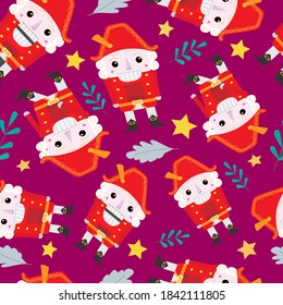 Vector pattern with nutcracker. New Year's pattern of twigs, a soldier for children, printing on wallpaper. packaging thought, postcards.