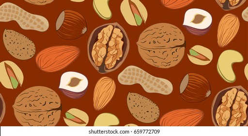vector pattern nuts on a brown background