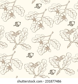 vector pattern with oak twigs and acorns