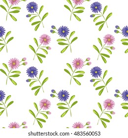 vector pattern od pink blue daisy flowers tender illustration
