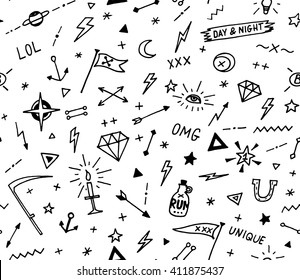 Vector pattern with old school tattoo elements. Black and white.