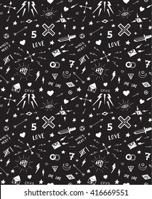Vector pattern with old school tattoo elements. Black and white.
