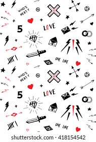 Vector pattern with old school tattoo elements. Black and white.