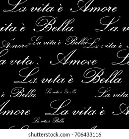 Vector pattern old writing la vita e bella