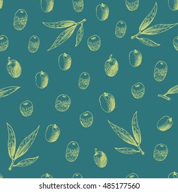 vector pattern with olives and olive branches. Hand drawn illustration