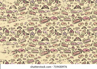 vector pattern on dessert. For lovers of sweets. It can be used for packaging. background. Brush strokes. Can be used in the design of sites, wallpapers, etc.