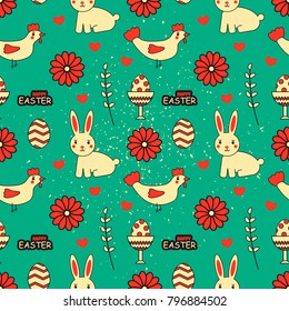 vector pattern on easter theme. Rabbit, chicken, eggs. spring Festival.