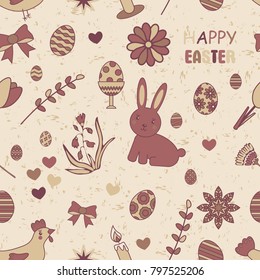 vector pattern on easter theme. Rabbit, chicken, eggs. spring Festival.