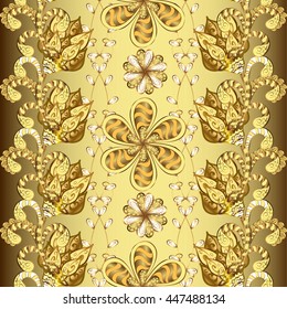 Vector pattern on golden background with floral doodles