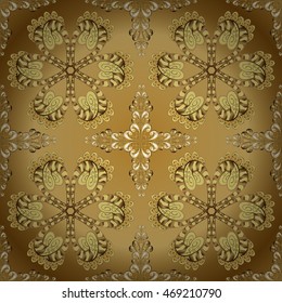 Vector pattern on golden background with floral doodles