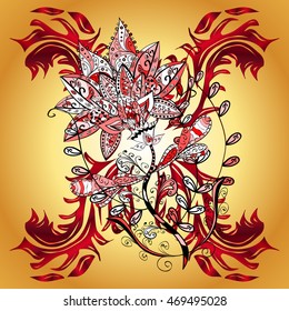 Vector pattern on golden background with red elements