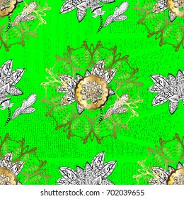 Vector pattern on green background with white elements. Damask pattern for design.