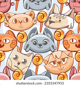 Vector pattern on Halloween theme with cute cats.