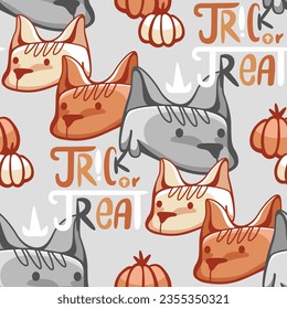 Vector pattern on Halloween theme with cute wolves.