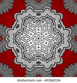Vector pattern on red background with white elements. Damask pattern for design.