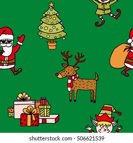 vector pattern on the theme of Christmas - holiday, santa, deer, presents