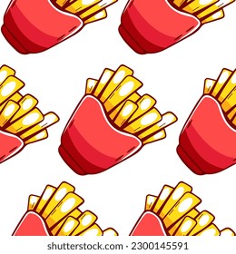 Vector pattern on the theme of french fries in cartoon style.