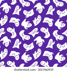 Vector pattern on the theme of Halloween. Background with cartoon happy ghosts  for use in design