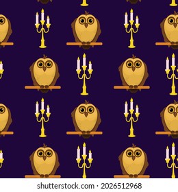 Vector Pattern On The Theme Of Halloween With Candelabra And Words On A Dark Background