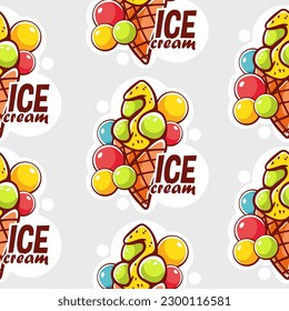 Vector pattern on the theme of ice cream in a cartoon style.