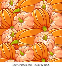 Vector pattern on the theme of pumpkins in a cute cartoon style.