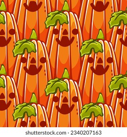 Vector pattern on the theme of pumpkins and Halloween in a cute cartoon style.