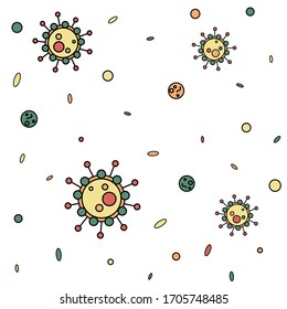 Vector pattern on a transparent background. Stay at home, heart, drops, medicine, quarantine, virus, bacteria. You can use it for postcards and on fabric as well as for the background or icon.