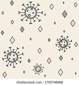 Vector pattern on a transparent background. Stay at home, heart, drops, medicine, quarantine, virus, bacteria. You can use it for postcards and on fabric as well as for the background or icon.