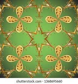 Vector pattern on yellow, brown and green colors. Fully editable. Suitable for fabric, paper, packaging. For any design projects. Seamless.