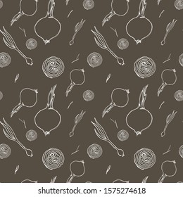 Vector pattern with onions vegetable textile print garden texture for backgrounds