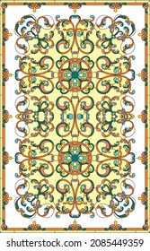 Vector pattern of openwork colored stained glass. Rectangular orange pattern for ceiling or window
