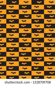 Vector pattern orange and black squares with bat silhouette, Halloween background	