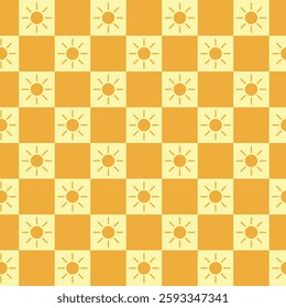 Vector pattern with orange suns in a checkerboard pattern