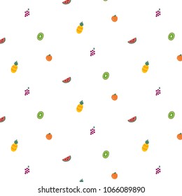 Vector pattern with orange,pineapple,kiwi,watermelon,grape. Hand drawn illustration of summer fruit. Abstract doodle wallpaper.