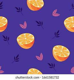 
vector pattern with oranges and leaves