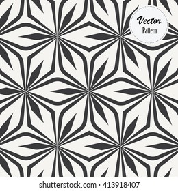 Vector pattern, ornament with abstract petal flower, monochrome stylish.