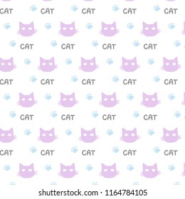 
Vector Pattern ornament for pet shop and pink cat blue animal step word cat white background