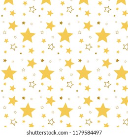 Vector Pattern ornament with stars. Many stars. Pattern with stars. Yellow stars on white background