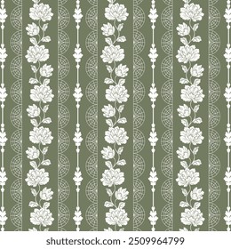 Vector pattern from ornament.Vector seamless pattern of white ornament on green background.