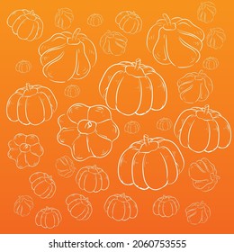 Vector pattern outline orange pumpkin with orange isolate background 