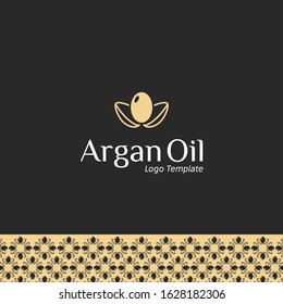 Vector pattern packaging design template and emblem, beauty and cosmetics, Logo in trendy linear style Argan Oil seed leaf Logo 3