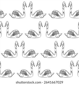 vector pattern of a pair of swans swimming on the water and looking at each other