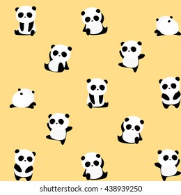 Vector Pattern: Panda bear pattern on light yellow background, panda with different gestures