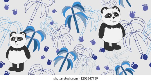 Vector pattern with pandas and bamboo. Print for textiles. Scrapbook paper, wrapping paper.