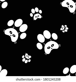 vector pattern of a paw of a cat on the black background