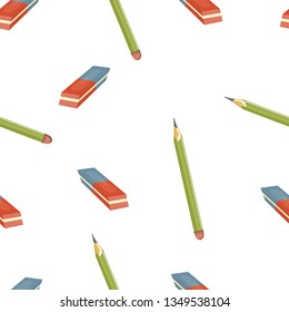 vector pattern with pencils and erasers